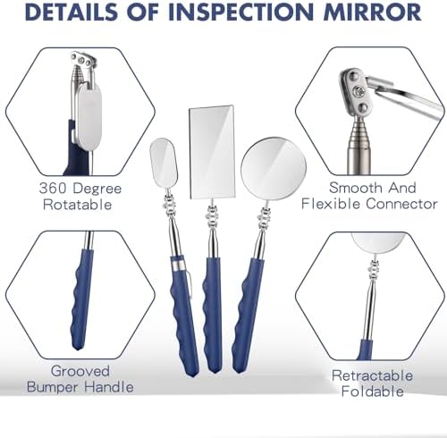 Copkim Telescoping Inspection Mirror Tool,50/50/25 Mm,Square,Round,Oval - Image 3