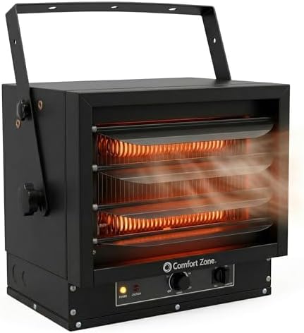 Comfort Zone Hard-Wired Ceiling Mount Garage Electric Space Heater, Fan-Forced, 5,000 watt, 240 volt, Overheat Protection, Thermal Cut-Out Switch, Ideal for Workshop & Garage, ETL Compliant, CZ220BK by ComfortZone
