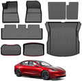 Powerty Floor Mats for 2024 2025 2026 Tesla Model 3 Highland 8 PCS Floor Cargo Liners Full Set All Weather TPE 3D 2 Row Liner Front Rear Storage Mat and Rear Seat Back Mats by Powerty