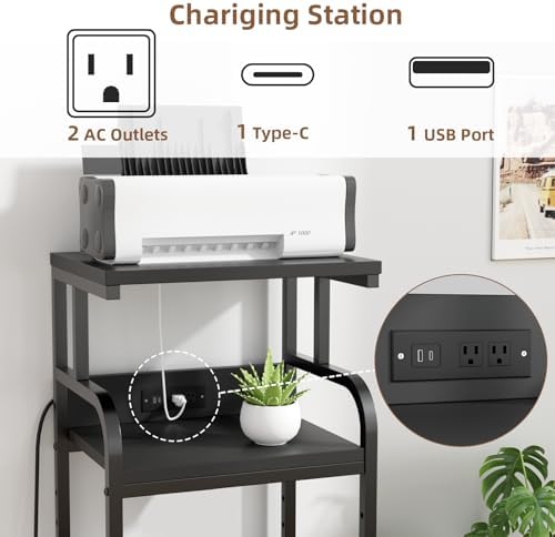 VOWNER 4-Tier Tall Printer Stand with Power Outlet and 4 Lockable Wheels - Image 3