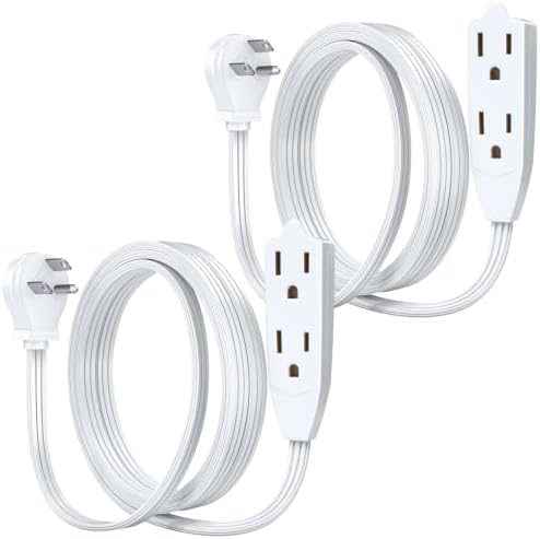 Maximm 6 Ft Flat Plug Extension Cord 3-Outlet Angled Plug, White UL, 2 Pack by MaximmCable