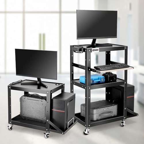 DNA Motoring Steel AV Cart 3-Layer Rolling Projector Utility Cart, 24" X 18" X 24.6"- 42.5" Height Adjustable, with Wheels, Pullout Keyboard Tray, Power Strip, Cord Management, TOOLS-00497 - Image 6