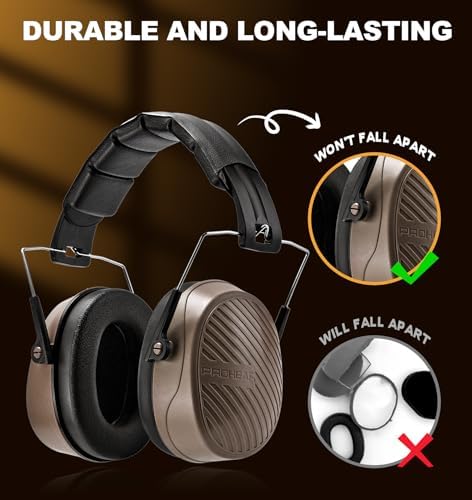 PROHEAR 038 Ear Protection Safety Earmuffs for Mowing, 28dB Noise Reduction Passive Hearing Protector, Compact Foldable Headset for Shooting Construction Power Tools, Brown - Image 6