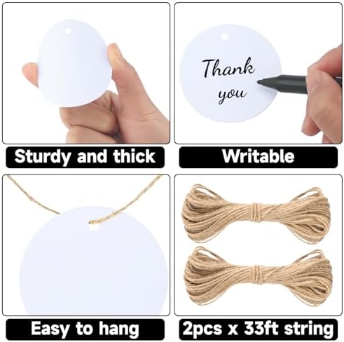 G2PLUS 2.5 Inch White Round Paper Gift Tags with String, 100PCS Blank Tags - Image 3