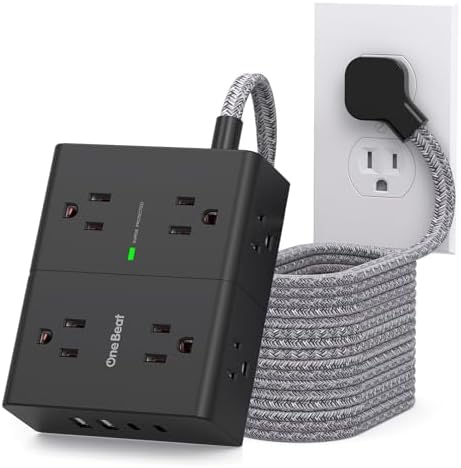 Extension Cord 10 Ft, One Beat Surge Protector Power Strip 10 Ft Long Cord by OneBeat