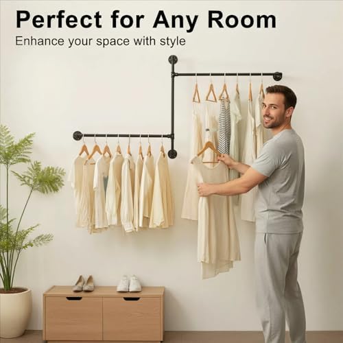 Industrial Pipe Clothing Rack, Wall Clothes Rack, Hanging Rod, Garment Rack - Image 4