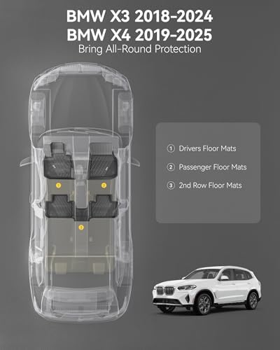 3W Floor Mats for BMW X3 2018-2024 & X4 2019-2025, TPE All Weather - Image 3