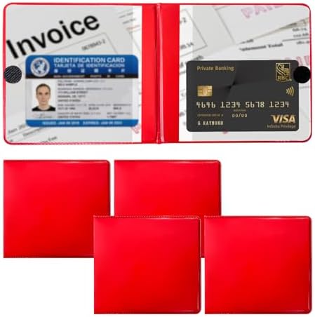 Ziciner 4PCS Car Registration and Insurance Holder, 5.2"× 4.7" Premium Auto Glove Box Organizer with Closure, Essential Vehicle Document Holder for Card, Driver License (Red) by Ziciner