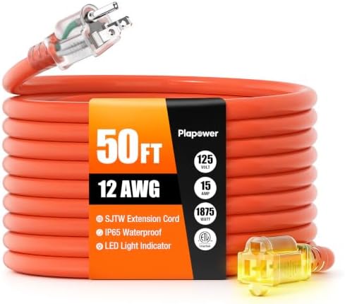 12/3 Gauge Outdoor Extension Cord 50 FT Heavy Duty Waterproof Orange by Unknown