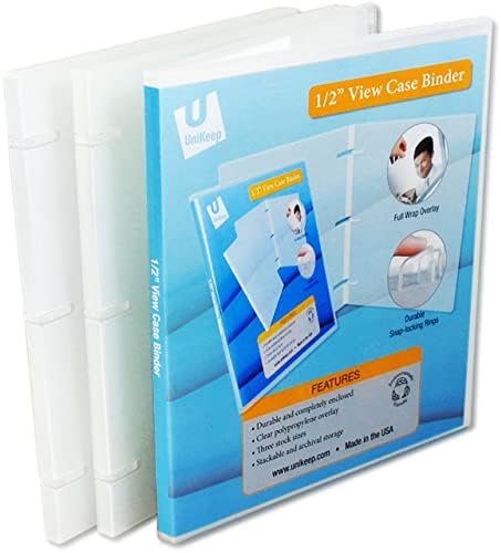 UniKeep 3 Ring View Binder - Binder Case is Fully Enclosed - Available in White, Clear, or Black and in Different Spine Sizes (Pack of 3, Clear, 0.5 Inch) by UniKeep