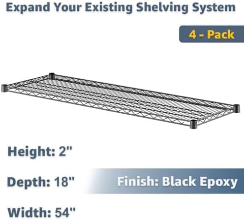 NSF Black Wire Shelf 4 Pack, 18" x 54" Commercial Replacement Shelves, 600 lb Capacity Each - Image 2
