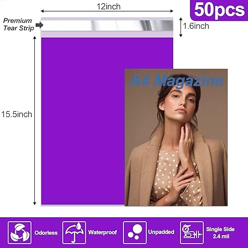 JinRuiKJ Poly Mailers 12x15.5 Inch, 50 Pcs Shipping Bags, Purple - Image 2