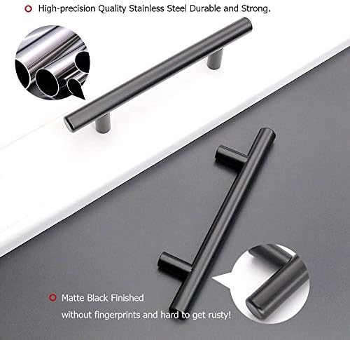 homdiy 3.5" Cabinet Handles Black Drawer Pulls - HD201BK Modern Cabinet Pulls Cabinet Hardware for Kitchen Cabinets, 10 Pack Stainless Steel Cupboard Handles - Image 3