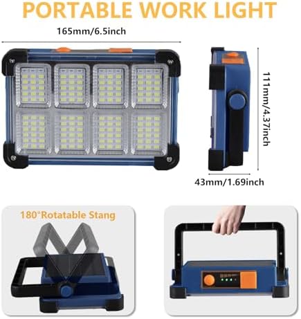 120W Solar Rechargeable Work Light, 144 LED Portable Flood Light with Stand, IP66 Waterproof 4 Modes LED Job Site Lighting Flashlights for Mechanic Camping Fishing Car Repair - Image 4