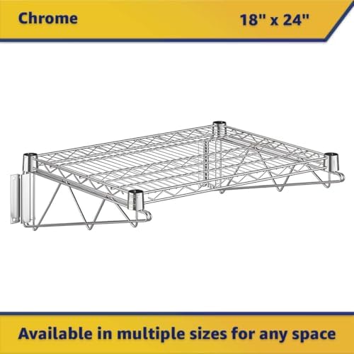 4 Pack 18" x 24" NSF Chrome Wire Wall Mount Shelf, Heavy Duty Metal Wall Mounted Storage Rack, Commercial Kitchen, Stock Rooms Shelving - Image 3