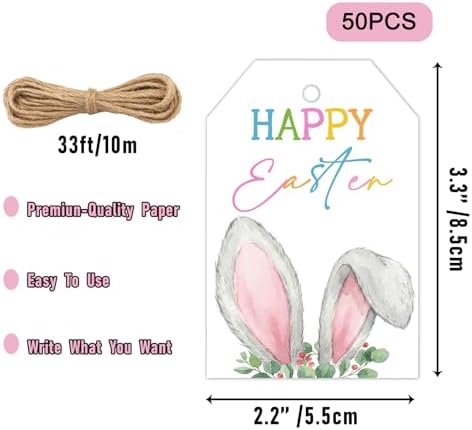 50 Pcs Happy Easter Hanging Gift Tags with String – Personalized Paper Tags for Spring Decorations, Gift Wrap, Candy Bags & Egg Decorating - Image 2