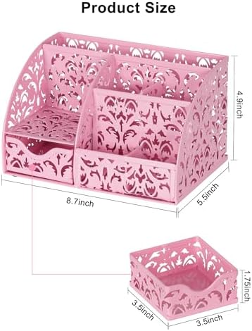 EasyPAG Desk Organizer and Pen Holder for Desk, Mesh Office Supplies Storage Caddy with Drawer for Small Space, Desktop Organizer for Home Office, Pink - Image 7