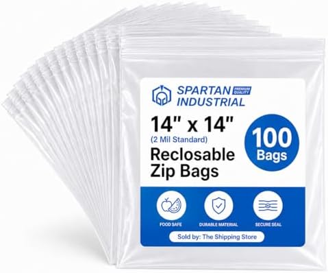 14" X 14" Plastic Zip Bags (100 Count) - 2 Mil Clear Plastic Bags by SpartanIndustrial