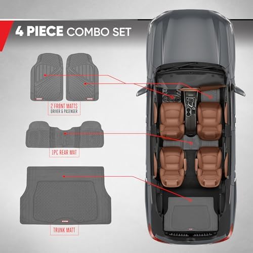 Motor Trend FlexTough Performance All Weather Rubber Car Floor Mats with Cargo Liner – Full Set Front & Rear Odorless Floor Mats for Cars Truck SUV, BPA-Free Automotive Floor Mats (Gray) - Image 3
