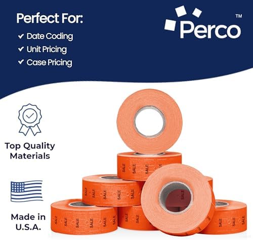 Perco 1 Line Fluorescent Red Sale Labels - 8,000 Blank Price and Date Gun Labels for Perco Lite, X, Plus and Pro 1 Line Price and Date Guns- 8 Rolls, 1 Sleeve - Made in USA - Image 4