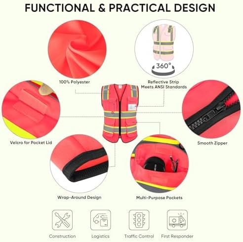 TICONN High Visibility Reflective Safety Vest for Men & Women, ANSI Class 2 - Image 2