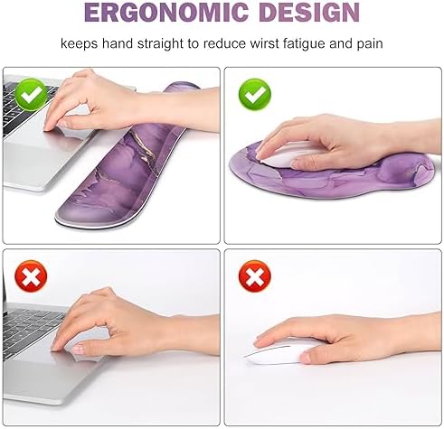 ToLuLu Desk Mat, XXL Large Mouse Pad Wrist Support Set，4 in1 Gaming Mousepad Desk Pad+ Ergonomic Mouse Pad with Wrist Rest + Keyboard Wrist Rest+Coaster for Women Home Office Computer, Purple Marble - Image 3