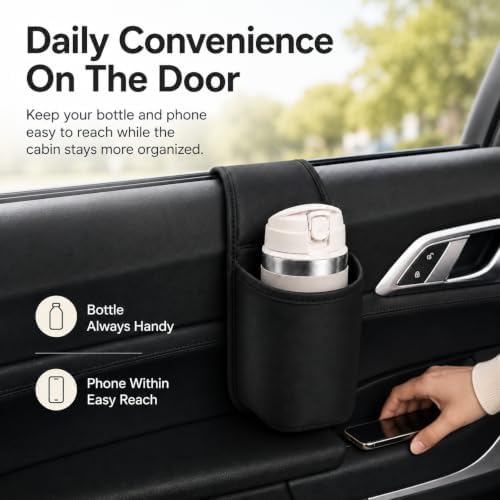 Leather Car Door Cup Holder Clip on Extra Large Drink Storage Pocket，Brown - Image 3