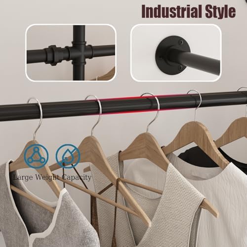 Industrial Pipe Clothing Rack Wall Mount, Black Pipe Clothes Rack with 6 Hanging Rods, Heavy Duty Pipe Clothing Rack for Laundry Room, Closet Systems for Walk in Closets - Image 4