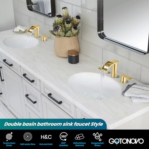 gotonovo Waterfall Bathroom Faucet 3 Hole Round Body,Brushed Gold - Image 2