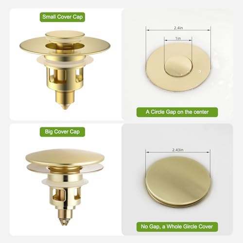 Universal Bathroom Sink Drain Stopper Strainer, 2PCS, Brushed Gold - Image 3
