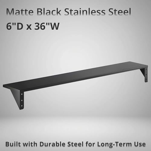 6" x 36" Heavy Duty Stainless Steel Floating Wall Mounted Shelf, Commercial Kitchen Storage Shelf - Image 2