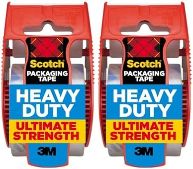 Scotch Heavy Duty Shipping Packing Tape, Clear, Packing Tape for Moving Boxes and Packaging Supplies, 1.88 in. x 22.2 yd., 2 Roll Dispensers, Moving Supplies by ScotchBrand