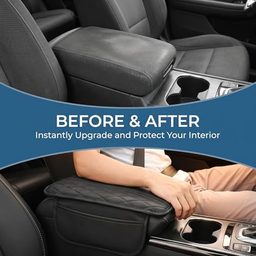 Car Center Console Cover, Leather Car Armrest Cover with 2 × Storage Bags, Waterproof Auto Arm Rest Covers Pad, Universal Console Covers for Storage Box Protector for Vehicle SUV Truck (Black) - Image 6