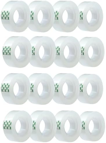 16 Rolls Transparent Tape, Clear Tape Refills for Dispenser, Tear by Hand, 3/4-Inch Clear Tape Refill Roll for Gift Wrapping,Office, Home, School by MJUNM