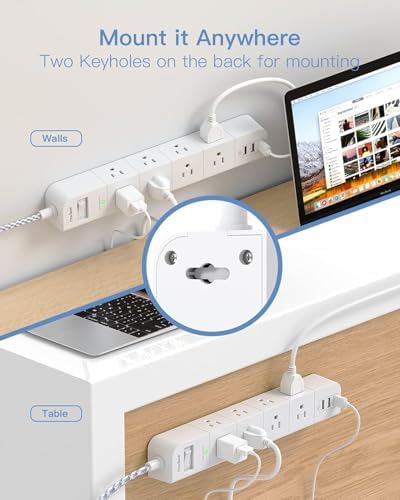 One Beat 15 ft Extension Cord,Power Strip Surge Protector,Flat Plug, White - Image 6