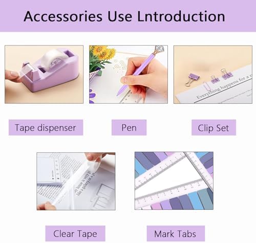 Office Supplies,Purple Desk Accessories,Office Supplies Set,Desk Organizer,Stapler,Tape Dispenser,Scissors,Staple Remover,Binder Clips,Staples,Ballpoint Pen,Index Tabs with Ruler,Clear Tape.10pcs - Image 3