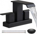 Matte Black Bathroom Faucets, 4 Inch Centerset 3 Hole Waterfall Sink Faucet with Pop-up Drain & Hose, Modern Anti-Splash Vanity Fixture for DIY Bathroom Upgrade by Sreeznx