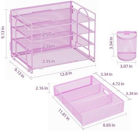 Marbrasse Desk Organizer, 4-Tier Paper File Letter Tray, Purple - Image 4