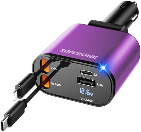 [Upgraded] SUPERONE Retractable Car Charger 4 in 1 Fast Car Phone Charger by SUPERONE