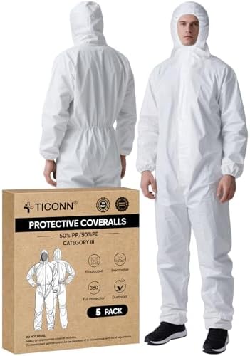 TICONN Hazmat Suit Disposable Coveralls, Full Body Lab Coverall Paint Suit by TICONN