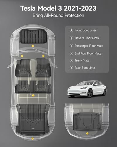 3W Floor Mats and Trunk Mat for Tesla Model 3 2021-2023 - Image 3