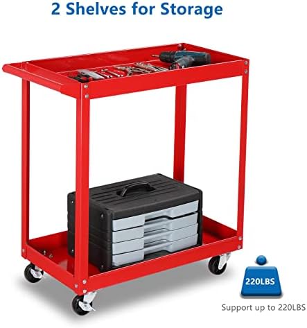TUFFIOM 2 Tier Rolling Tool Cart, Industrial Service Cart on Wheels w/2 Brake,Heavy Duty Steel Utility Cart,Tool Organizer for Mechanic,Garage,Workshop,Warehouse & Repair Shop - Image 2