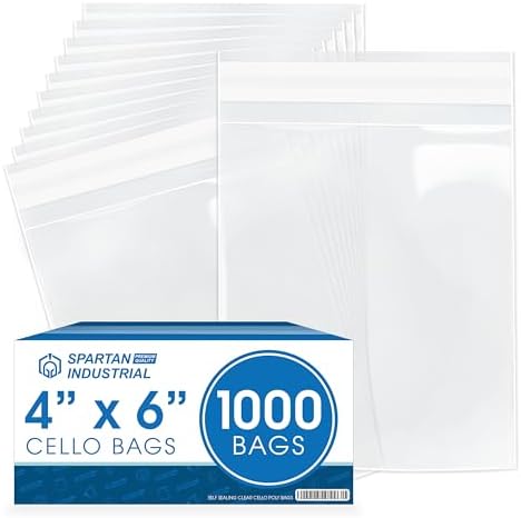 4" X 6" Self-Sealing Cellophane Bags (1000 Count) 4X6 Clear Cookie Bags by SpartanIndustrial