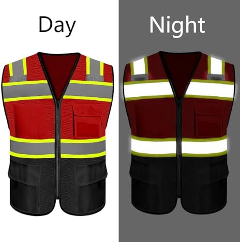 Safety Vest Customize Logo with 5 Pockets & Zipper Reflective High Visibility Vest Class 2 Outdoor Workwear - Image 4