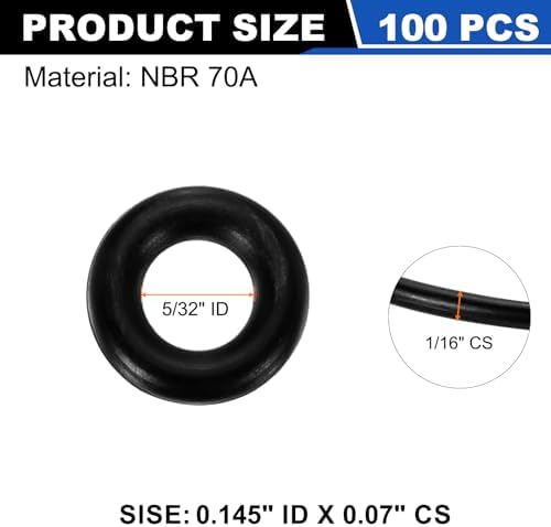 uxcell 100Pcs AS-007 NBR 70A O-Rings 5/32"ID x 1/16"CS/0.145"ID x 0.07"CS - Image 2