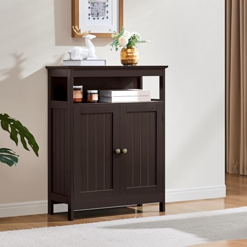 Yaheetech Small Bathroom Storage Cabinet with Double Doors, Espresso - Image 4
