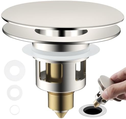 Universal Bathroom Sink Drain Stopper Strainer, Big Cover, Brushed Nickel by Greatcomfortathome