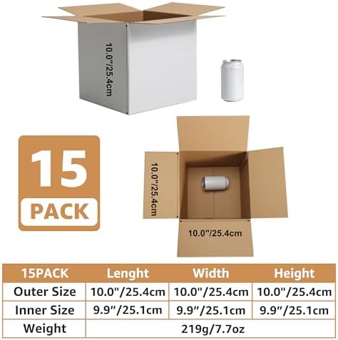 EXYGLO 15 Pack 10x10x10 Shipping Boxes for Small Business, White Corrugated Cardboard Small Box for Packaging, Moving, Mailing, and Storing - Image 2