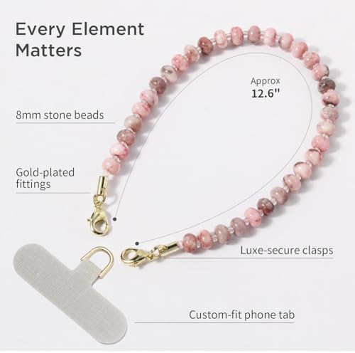 POSADINA Natural Stone Phone Charm, Beaded Healing Phone Wrist Strap, Handmade Cellphone Chain Lanyard with Tether Tab - Image 5