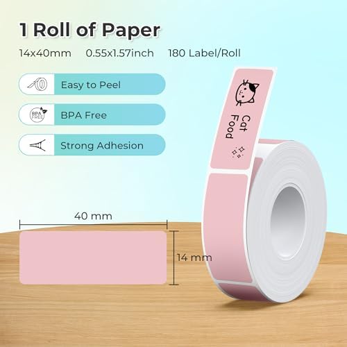 Nelko Genuine P21 Label Maker Tape, 14x40mm(0.55"x1.57"), Pink - Image 2